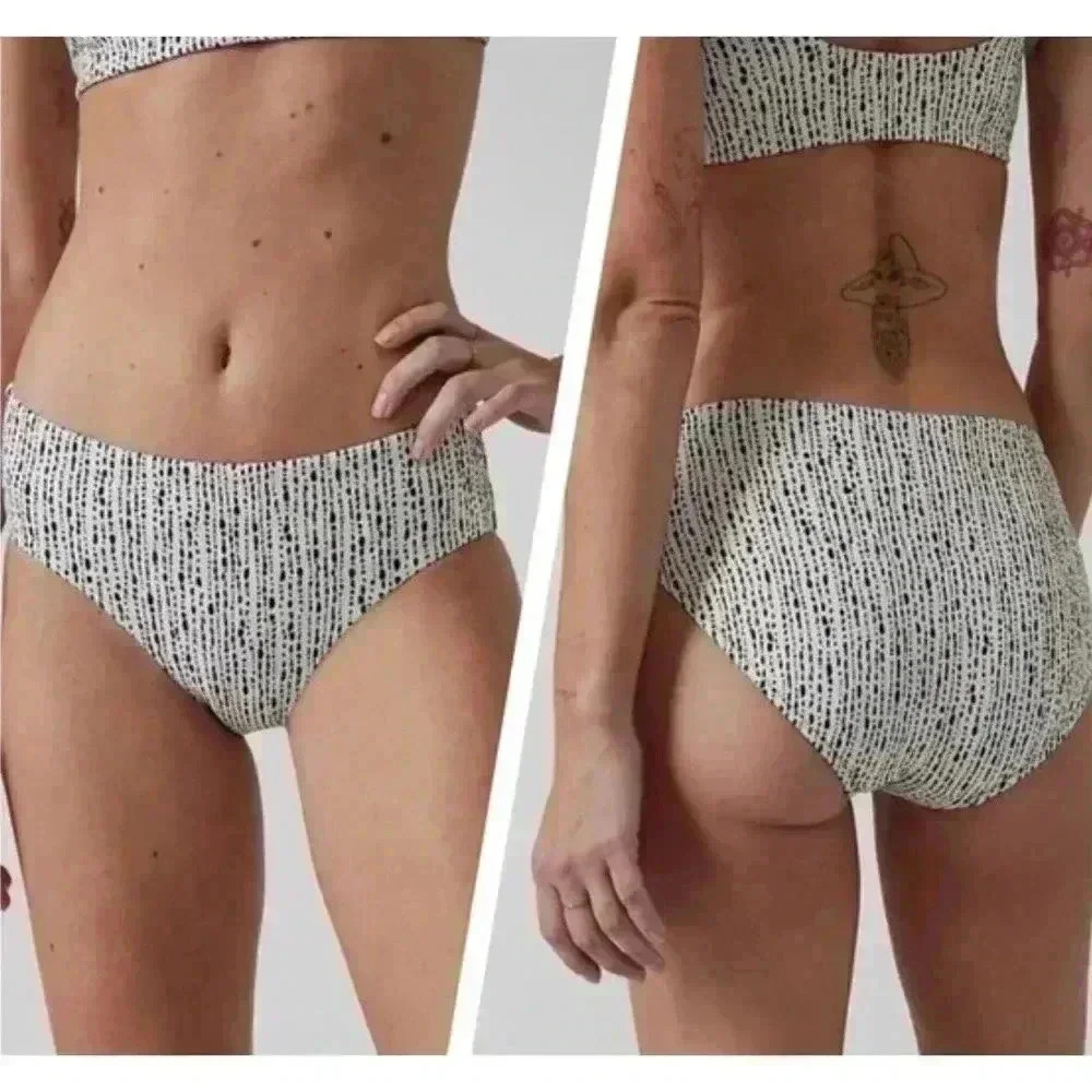 Athleta White/Black Clean Full Bikini Bottom - Large